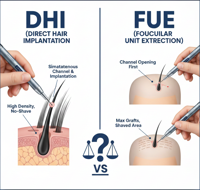 Der große Vergleich bei der Haartransplantation: DHI oder FUE? Welche Methode ist die richtige für Sie?